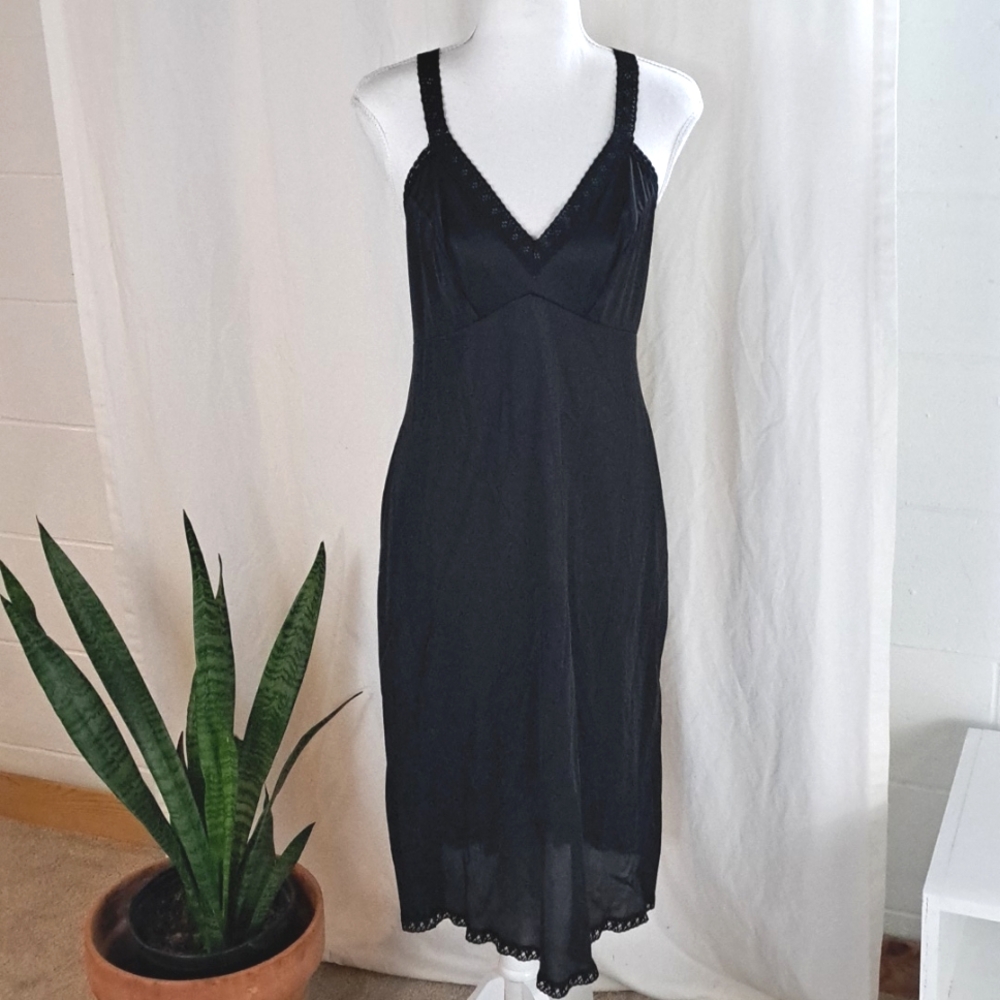 Vintage Kayser midi slip dress lace lined semi sheer sz36 szM
